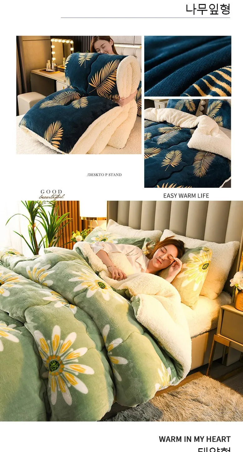 Winter Bedding Thick Quilt Blanket Thickened Warm Flannel Fleece Comforter for Cold Nights Set Bed Duvets Quilts the Blankets