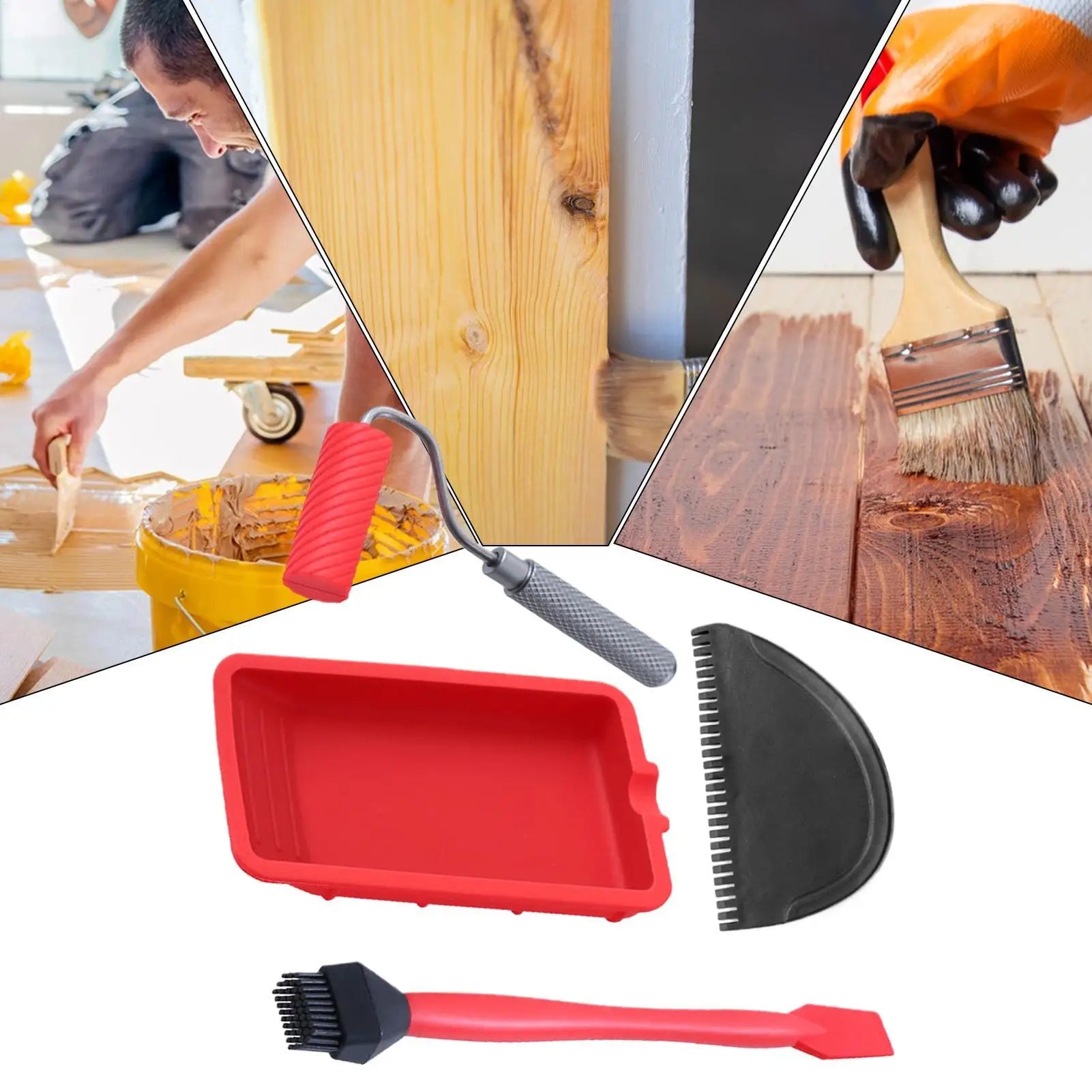 Wood Glue Roller Handheld Glue Roller with Tray Portable Hand Tool Include Brush And Spreader Woodworking Gluing Kit For Crafts