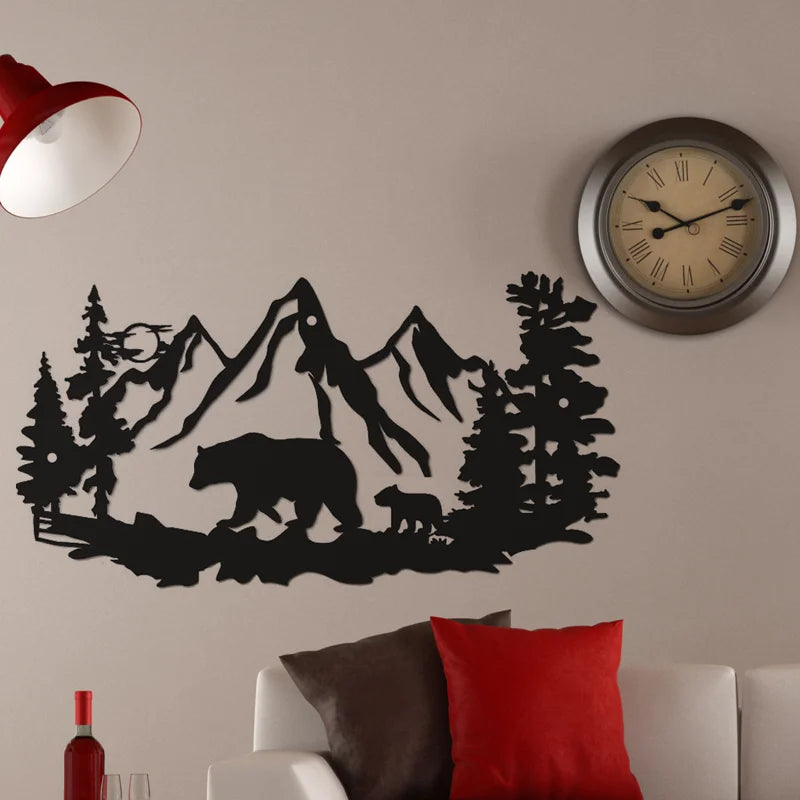 Bear Wall Decor  Bear Wall Art Decorations for Cabin Hunting Pine Tree Cabin Lodge Metal Wall Decor
