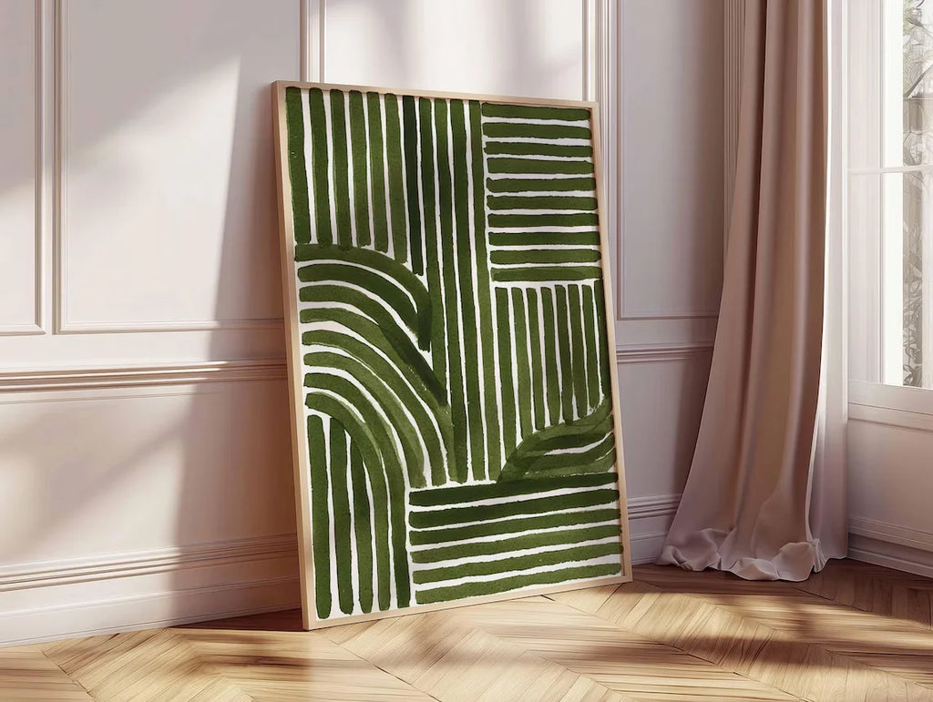 Green Abstract Line Art Print – Modern Minimalist Geometric Poster, Contemporary Wall Decor, Mid Century Inspired Artwork