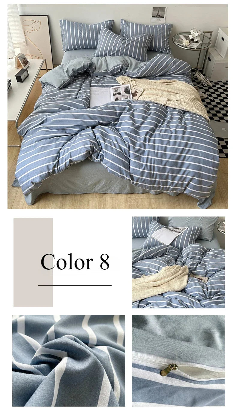 Stripe Bedding Comforter Set with Pillowcase bed sheet Single Full Size Bed Linen Duvet Cover Set Queen/King Double Single Bed