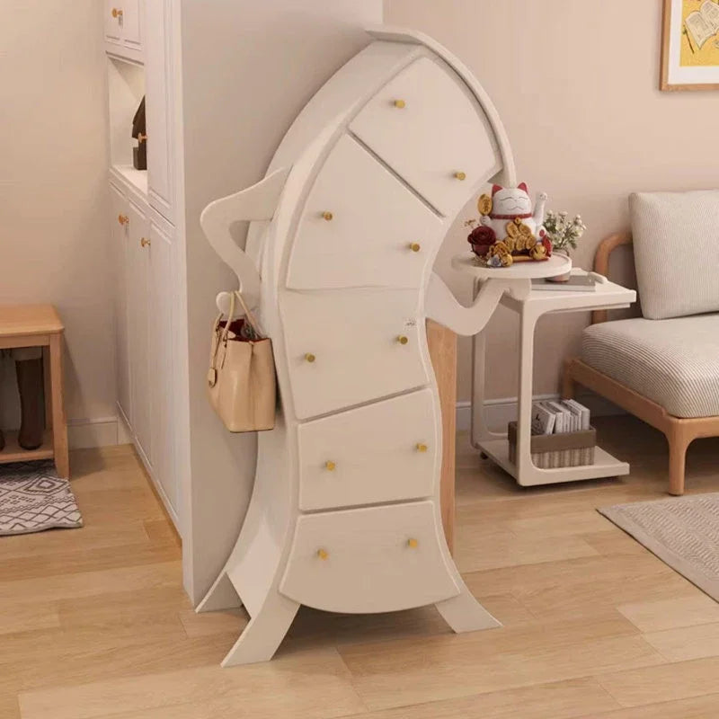 Solid Wood Fork Waist Chest of Drawers Living Room Bedroom Storage Cabinet Robot Light Luxury Modern Locker Crooked Cabinet
