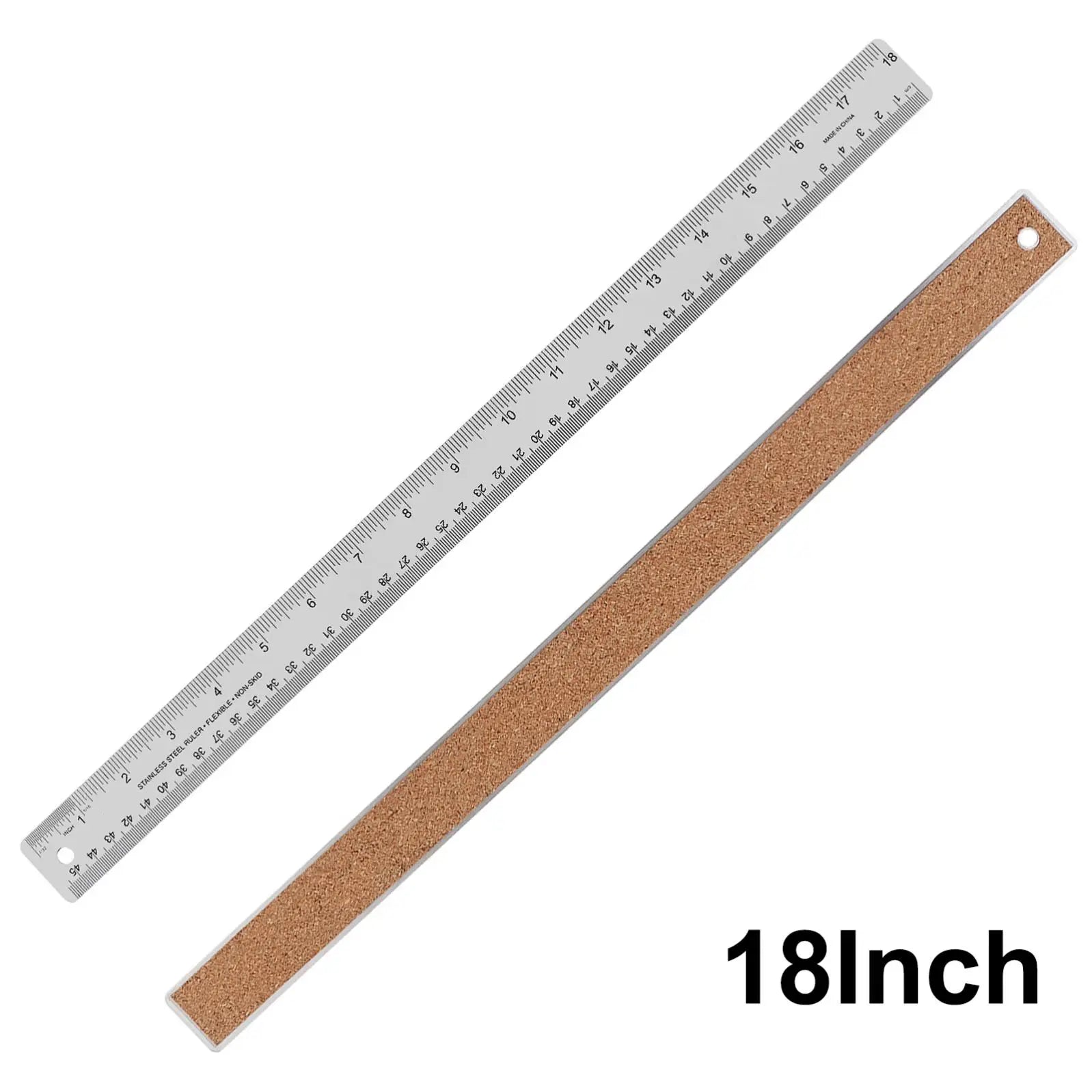 6/12/18 Inch Optional Stainless Steel Metal Ruler with Cork Backing, Inch and Centimeters Non-slip Rulers Measuring Tools
