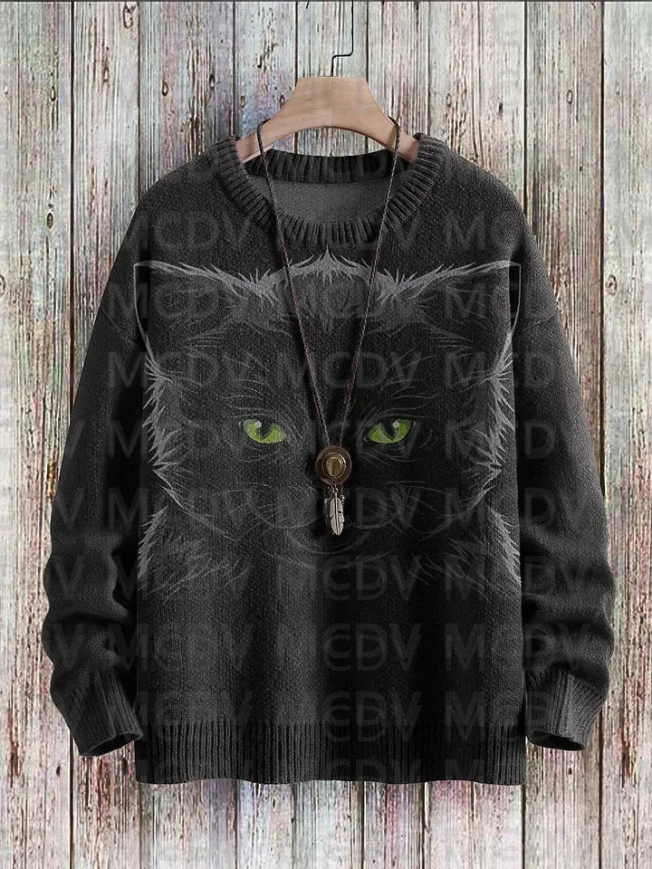 Unisex Vintage Cat Art Print Classic Sweater Men's For Women's Pullover