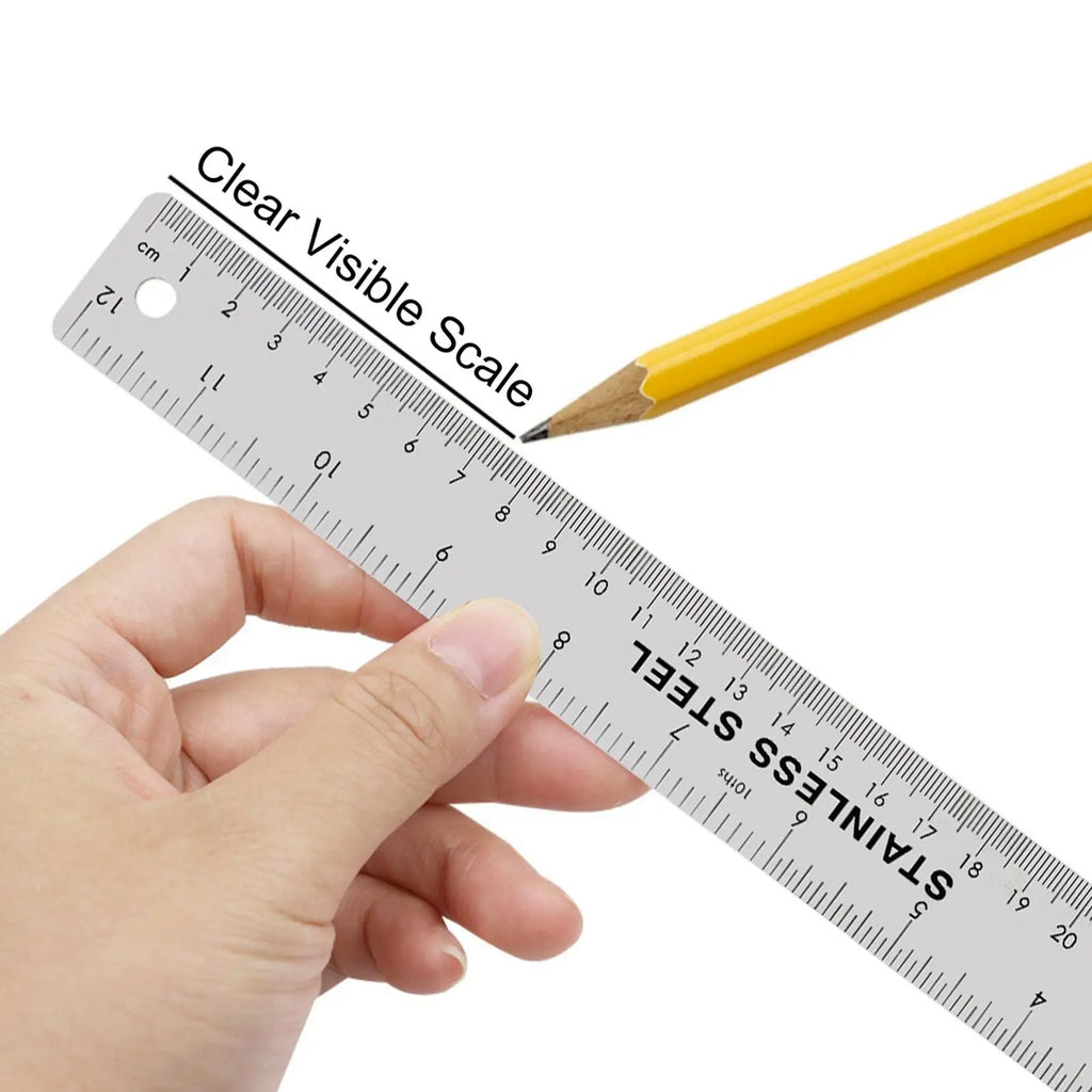 6/12/18 Inch Optional Stainless Steel Metal Ruler with Cork Backing, Inch and Centimeters Non-slip Rulers Measuring Tools
