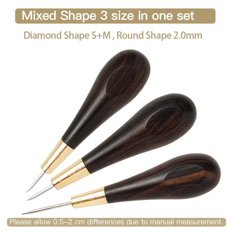 WUTA 2nd Generation Leather Stitching Awl Diamond Shape Ebony Blackwood & Brass Craft Tool Hand Sewing Awl DIY Stitcher Taper