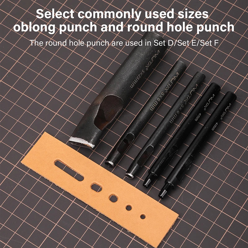 WUTA Basic Series 3-7 Pcs Oblong Leather Punch Tools Set Oval Belt Hole Puncher Watch Band Flat Hollow Punches Diy Craft Tools