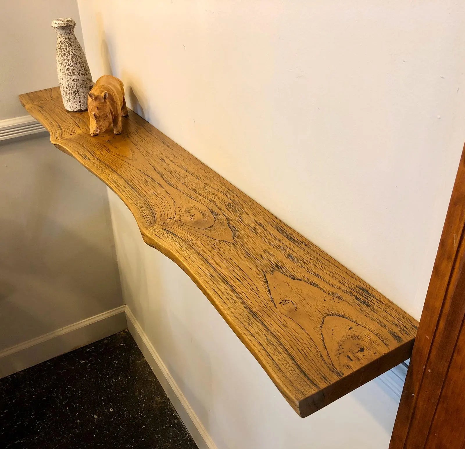Rustic Live Edge Solid  Wood Floating Shelf with Hardware in Indoor