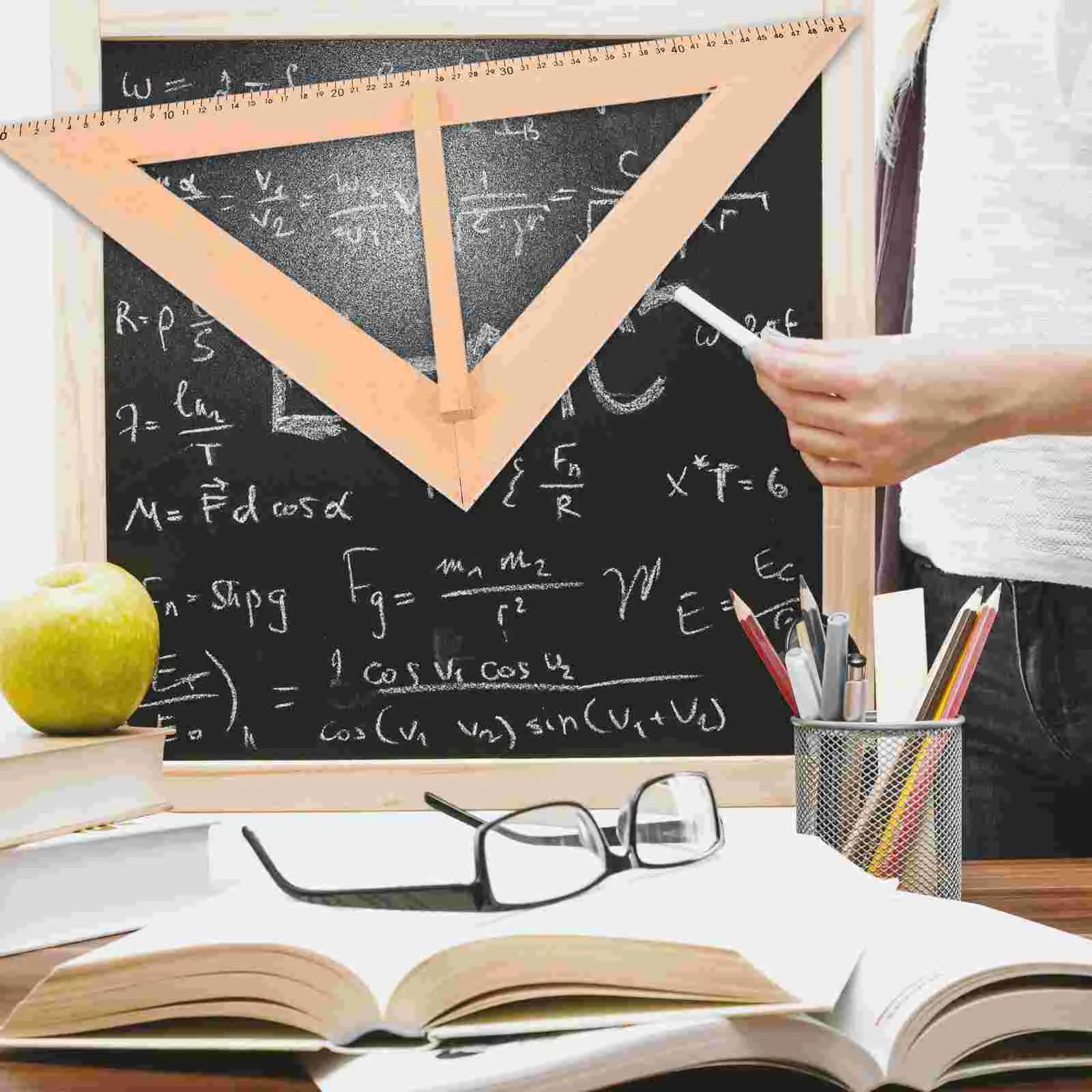 Wooden Measuring Ruler Triangular Ruler Teaching Aids Drafting Tools Ruler Reusable Wood Measuring Gauge Teacher Device Aids