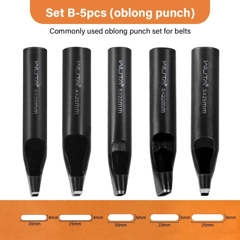 WUTA Basic Series 3-7 Pcs Oblong Leather Punch Tools Set Oval Belt Hole Puncher Watch Band Flat Hollow Punches Diy Craft Tools