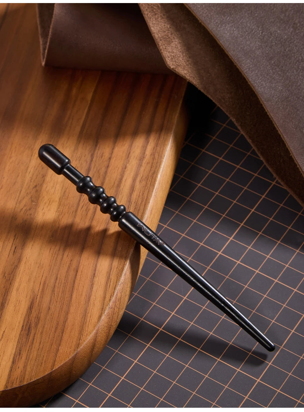 WUTA 1PC Pro Leather Edge Burnisher High Density Ebony Black Wood Slicker Upgrade Burnishing & Polishing DIY Leather Craft Tools