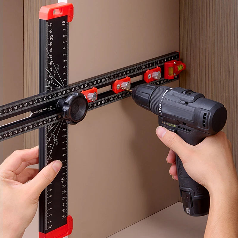 2 in 1 Drilling Positioning Ruler Combination Angle Ruler T-Shaped Ruler Cabinet Hardware Jig Drawer Installation Woodworking