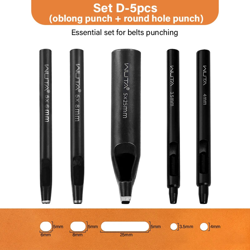 WUTA Basic Series 3-7 Pcs Oblong Leather Punch Tools Set Oval Belt Hole Puncher Watch Band Flat Hollow Punches Diy Craft Tools