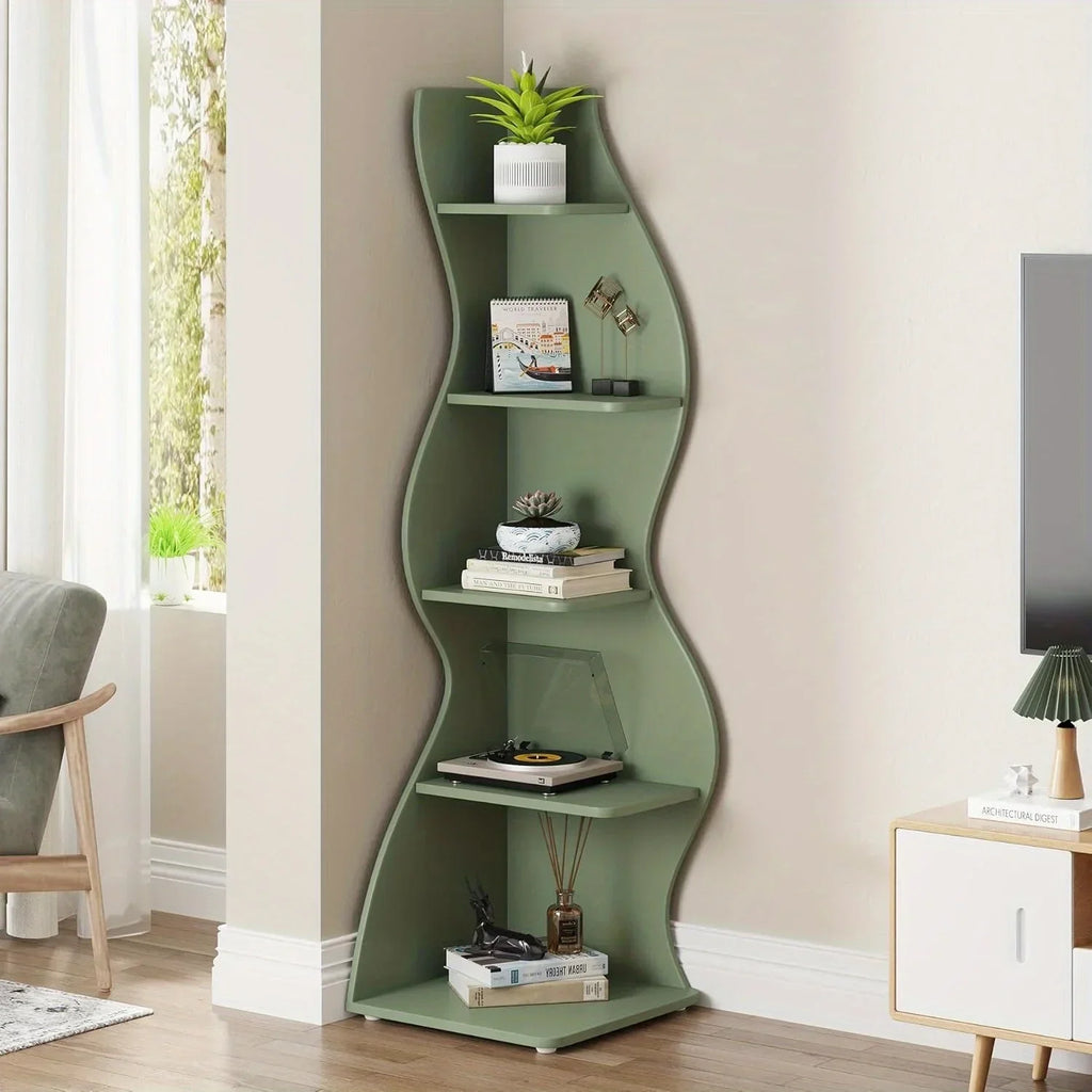 Modern 5-Tier Corner Bookshelf Wall Mounted Floating Shelves Unit Space Saving Storage for Living Room Home Office Bookcase.