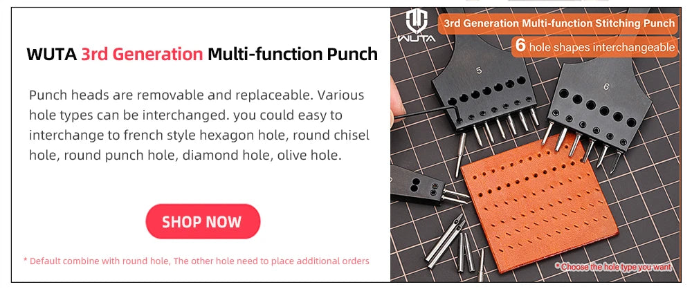 WUTA 2nd Generation Sharp Head Replaceable Pricking Iron Removable Round Hole Punch Leather Craft Chisel DIY Leather Tools