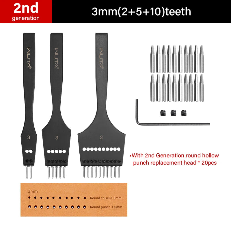 WUTA 2nd Generation Sharp Head Replaceable Pricking Iron Removable Round Hole Punch Leather Craft Chisel DIY Leather Tools