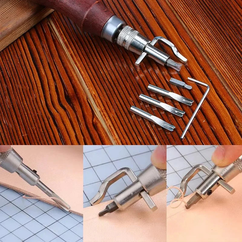 KRABALL 7 in 1 Pro Adjustable Leather Stitching Groover and Creasing Edge Beveler Leathercraft Kits Carving Cutting Edge Tools