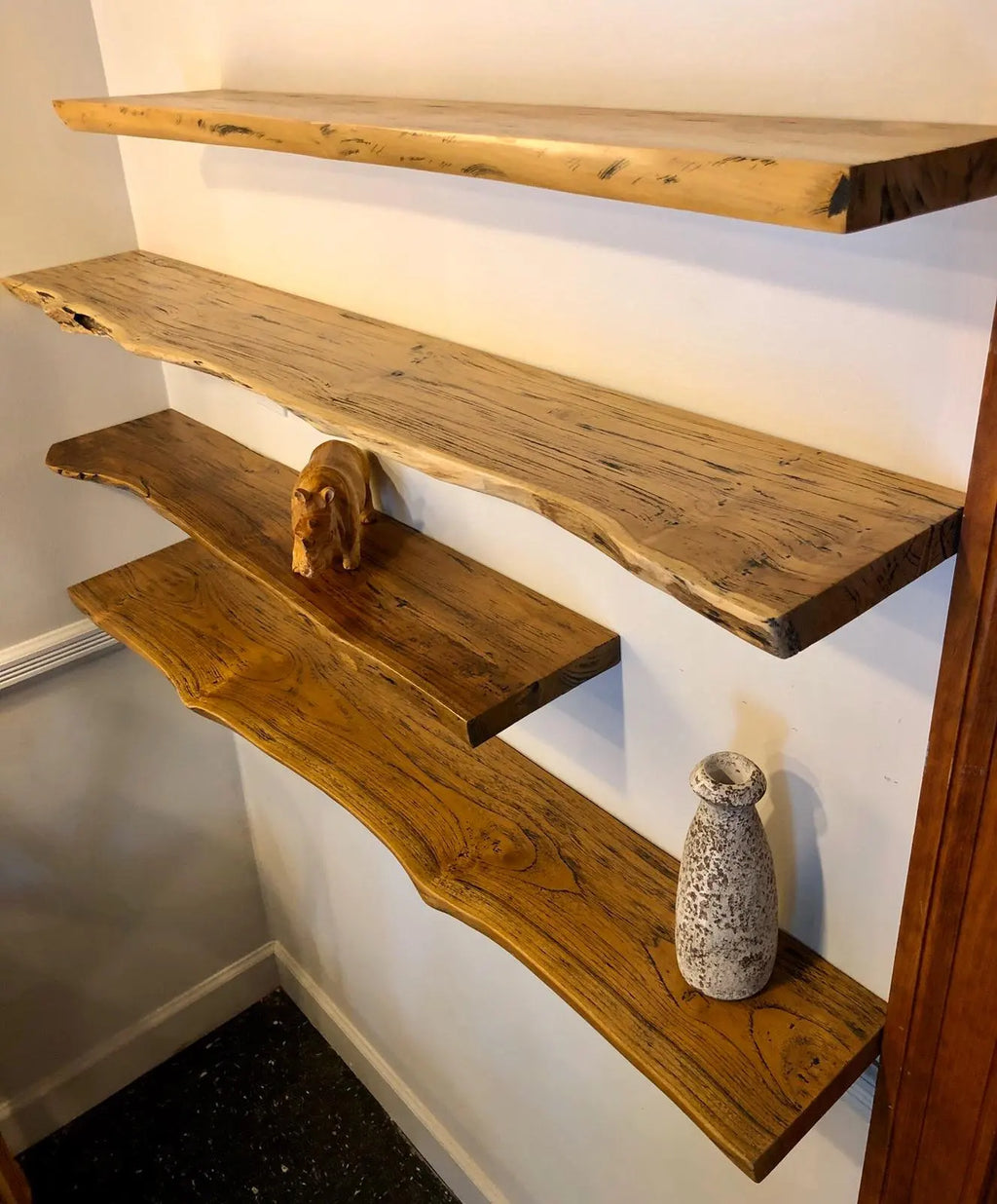 Rustic Live Edge Solid  Wood Floating Shelf with Hardware in Indoor
