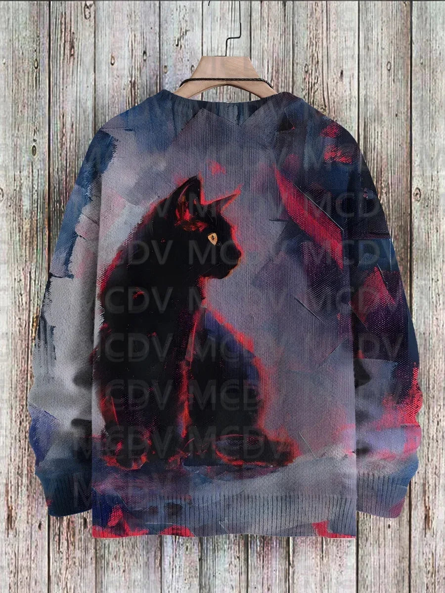 Unisex Vintage Cat Art Print Classic Sweater Men's For Women's Pullover