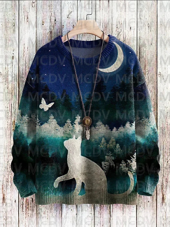 Unisex Vintage Cat Art Print Classic Sweater Men's For Women's Pullover