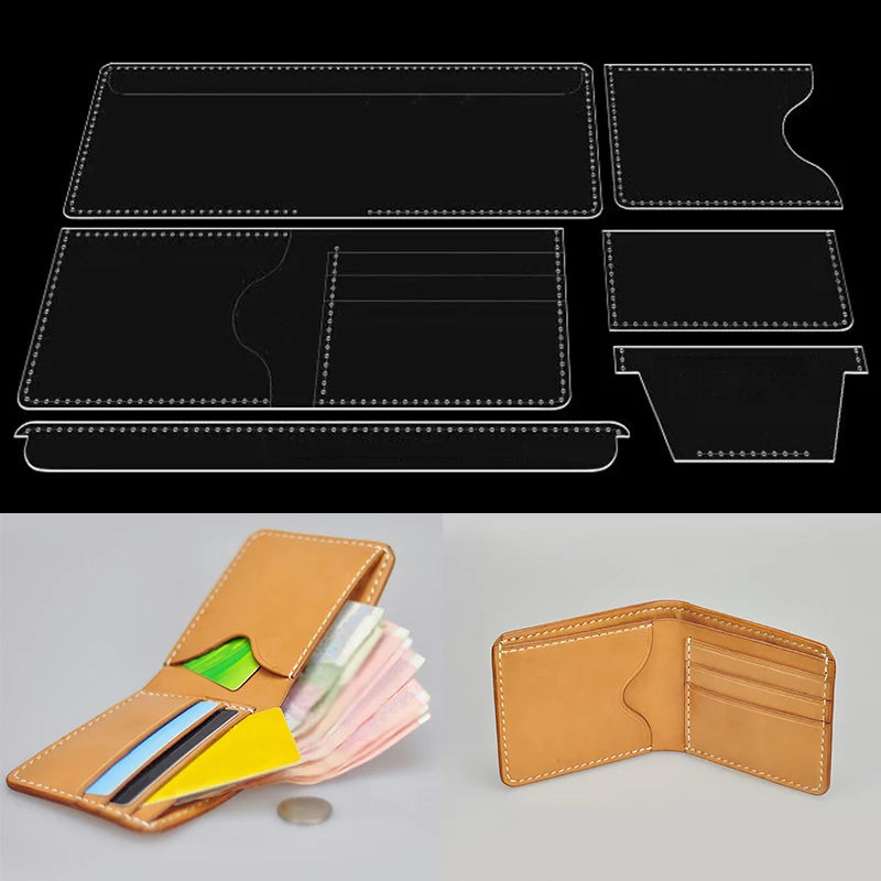 YOMDID 6PCS Short Fold Wallet Card Case Acrylic Making Template DIY Wallet Making Template Leathercraft Template Supplies