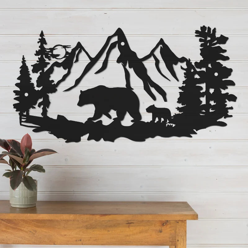 Bear Wall Decor  Bear Wall Art Decorations for Cabin Hunting Pine Tree Cabin Lodge Metal Wall Decor