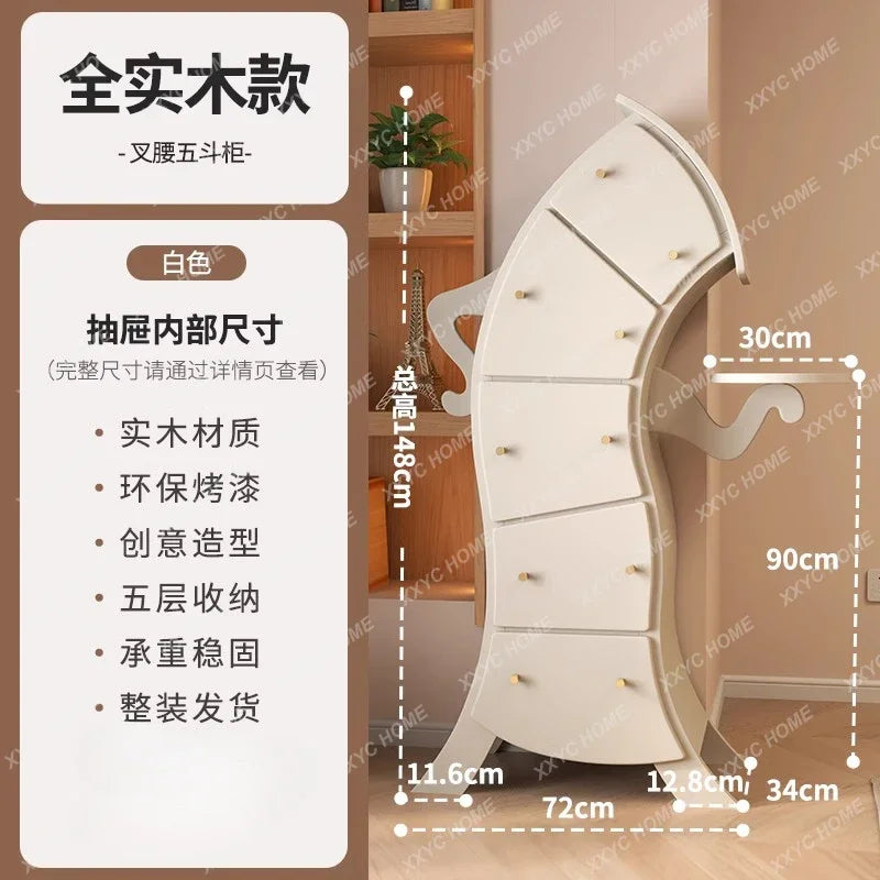 Solid Wood Fork Waist Chest of Drawers Living Room Bedroom Storage Cabinet Robot Light Luxury Modern Locker Crooked Cabinet