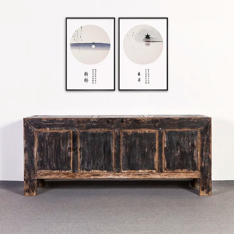 simple big black solid wood reclaimed wood  living room cabinetdrawer type storage Living room cabinet
