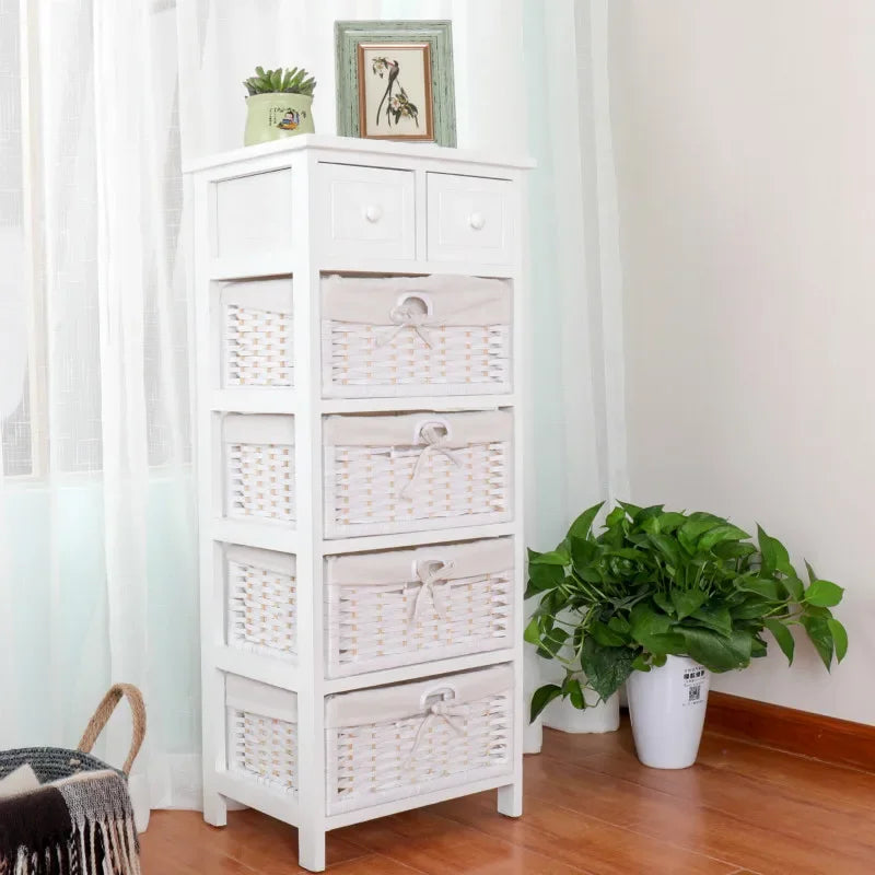 Countryside  Living Room Furniture Wood Cabinets with Rattan Basket Drawerdrawer type storage Living room cabinet