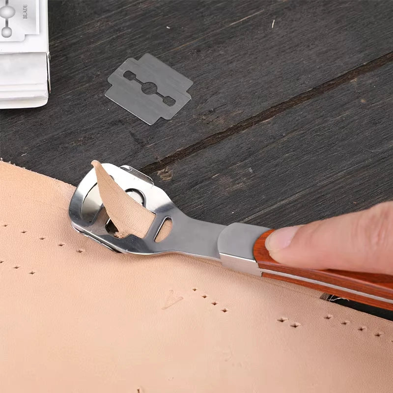 Fenrry Leather Skiving Tool Edge Skiver Leather Beveler DIY Trimming Tools Professional Shovel Leather Knife With 10 Blades