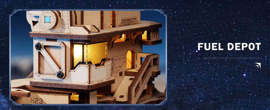 ROKR Space Shuttle 3D Wooden Puzzle Moving Rocket Launch Tower with Lights Mechanical Building Set STEM Project for Adults Teens