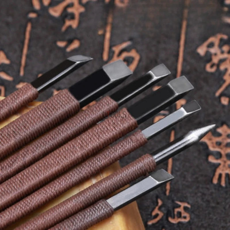 Stone Carving Hand Tools Set Professional Stone Carving Chisel Set 11/7/5/3pc Manganese Steel Woodworking Fine Sculpture Tool