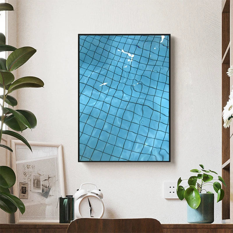 Canvas Print Painting Poster Modern Fashion Style Blue Pool Grid Wall Picture Art Living Room Studio Interior Home Decoration
