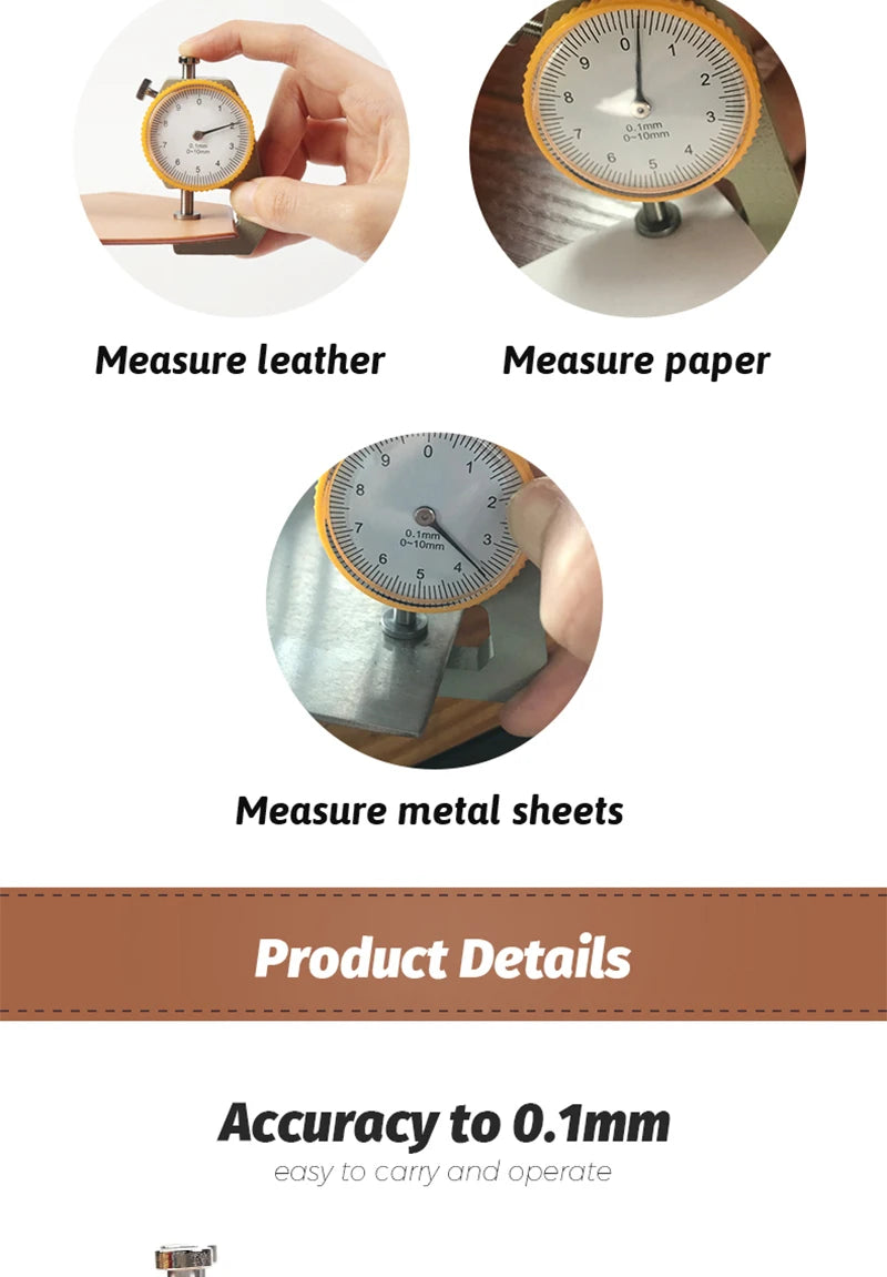 WUTA Leather Thickness Gauge Measuring Tools 0-10mm/0.1mm dial Paper Meter Tester for Hollow Pipe or Circular Tube Caliper