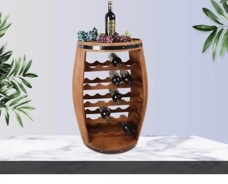 Solid Wood Wine Rack Oak Barrel Modelling Creative Wine Cellar Aesthetic Luxury Display Decoration Retro Shelf Bar Furniture