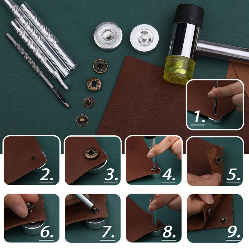 WUTUREE Leather Rivets Kit - With Rubber Hammer, Hole Puncher & Storage Box - Metal Rivets for DIY Leather Craft, Clothes, Shoes Decoration & Repair - For Crafters & DIY Enthusiasts