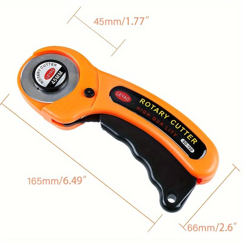 45mm Orange Cut Cloth Round Hob Fabric Leather Craft Wheel Cutter Handle Roller With Blade Rotary Cutter Tools Knife