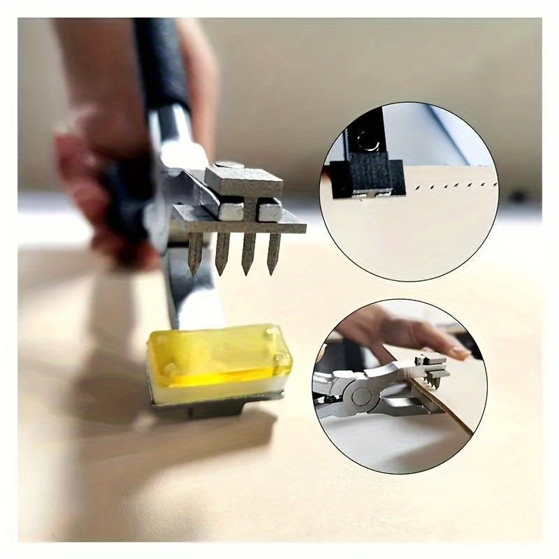 Leather Craft Punching Pliers Set, 4mm Silent Diamond Chopper Leather Punching Pliers with Interchangeable Heads, Metal Hand Sewing Punching Tool Set, Including Leather Needle, Wooden Storage Syringe, Needle Threader, Thimble