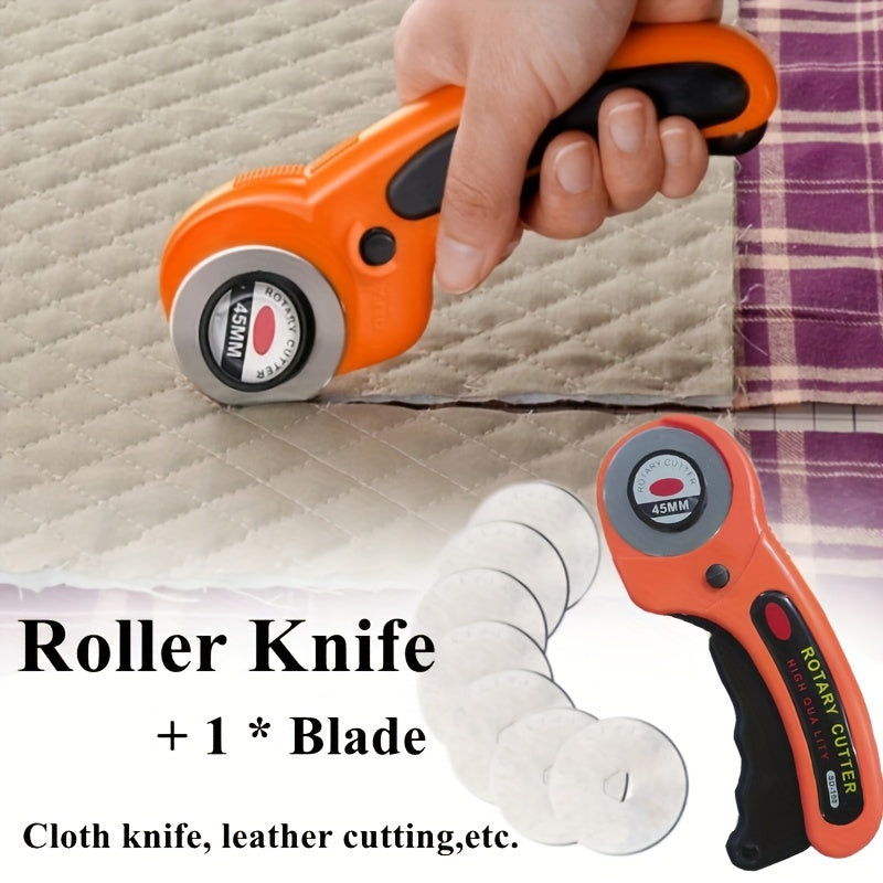 45mm Orange Cut Cloth Round Hob Fabric Leather Craft Wheel Cutter Handle Roller With Blade Rotary Cutter Tools Knife