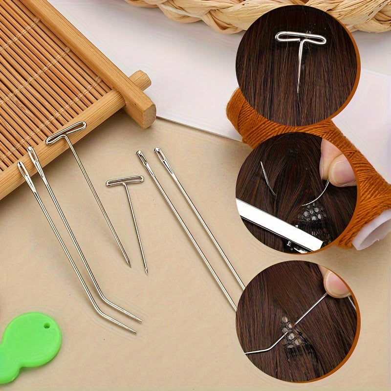 1 Set Hair Extension Sewing Kit, 8 Rolls Durable Thread, 18 T/C/J/I Needles, Hand Sewing Supplies for Wig Making, Hair Extensions, Leather Craft Repair