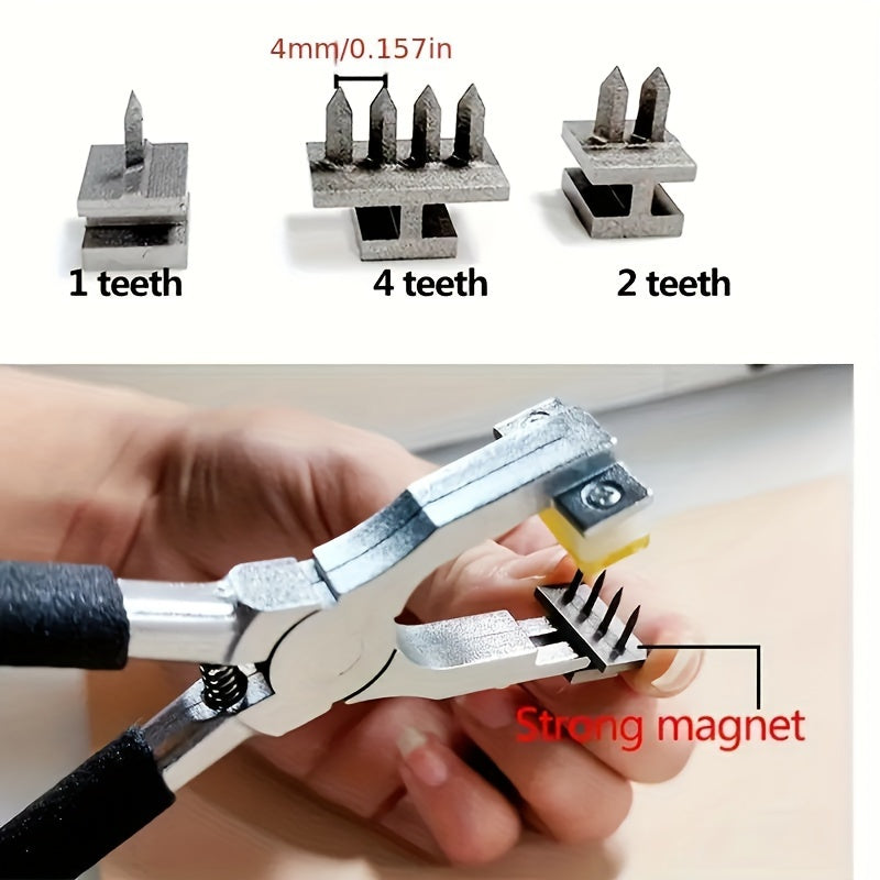 Leather Craft Punching Pliers Set, 4mm Silent Diamond Chopper Leather Punching Pliers with Interchangeable Heads, Metal Hand Sewing Punching Tool Set, Including Leather Needle, Wooden Storage Syringe, Needle Threader, Thimble