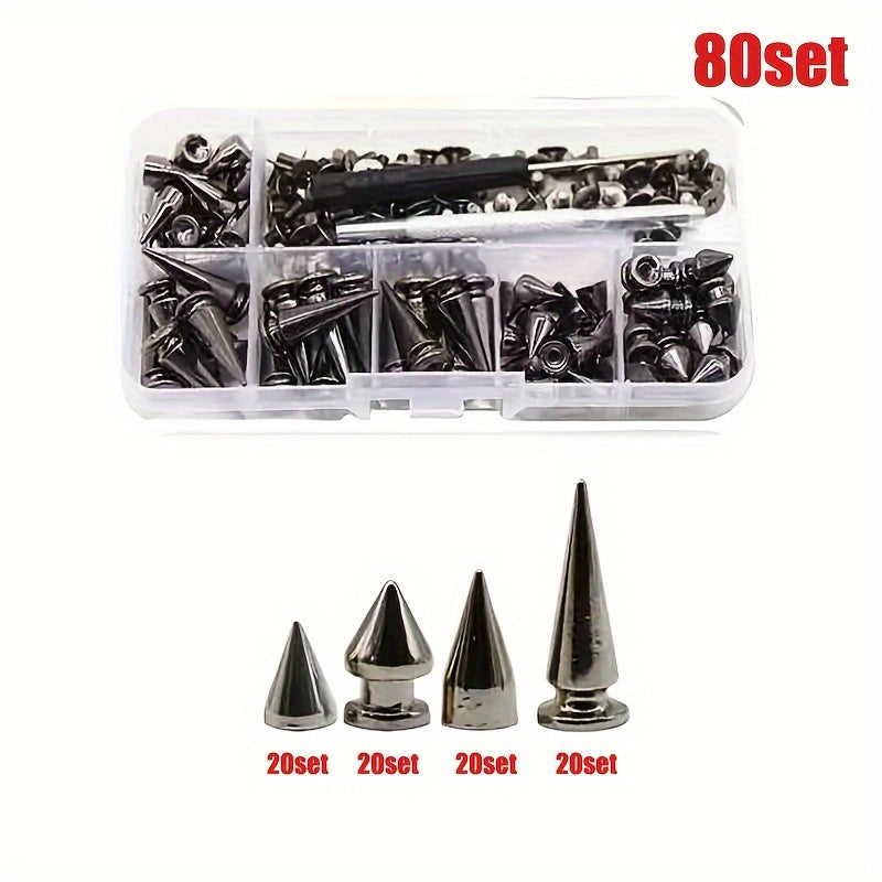 180/80sets Punk Rivet Screws Back Studs And Tip Kit, With Tools Leather Craft Bullet Cone DIY Leather Collar Bangle