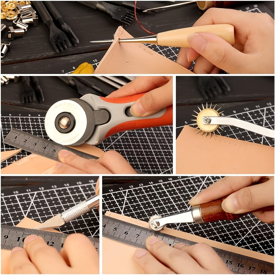WUTUREE 415pcs Professional Leather Working Kit with Punching Sewing Stamping Tools And Rivets Set Instruction for Beginner DIY Leather Craft Making